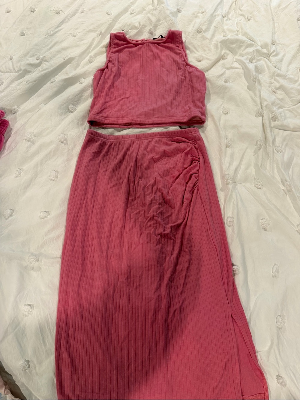 Women's Ribbed Two-Piece Midi Skirt Set - Pink